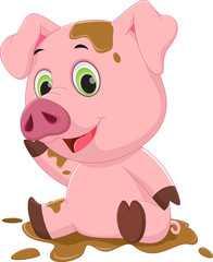 Obraz na płótnie Canvas Cartoon pig play in mud 