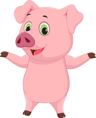 cute pig cartoon waving