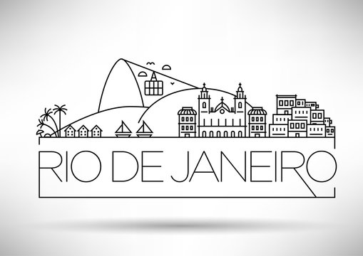 Linear Rio de Janeiro City, Brazil Silhouette with Typographic D