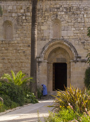 Fototapeta na wymiar The Monk in The Benedictine monastery in Abu Ghosh,built by the Crusaders in 1140.