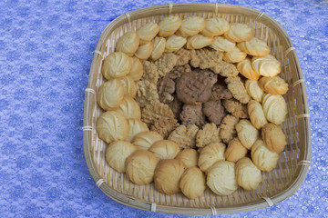Fototapeta premium Assorted Cookies in bamboo basket 