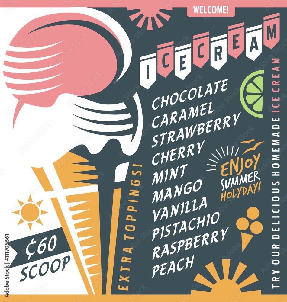 Wall mural Ice cream vendor price list design template