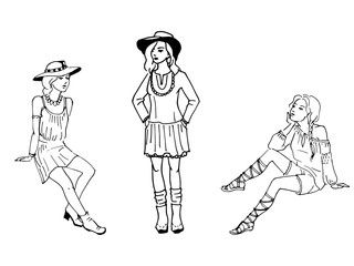 Vector illustration of three beautiful fashion girl