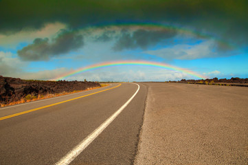 Double rainbow / Rare double rainbow caught over the highway on the Big Island of Hawaii. A true rainbow state.