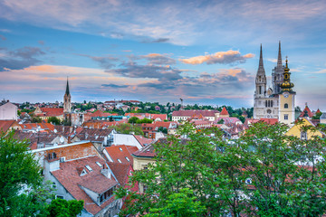 Obraz premium Zagreb city aerial view. / Aerial view at Zagreb downtown, Croatia capital town.