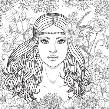 Girl with flowers contoured image.