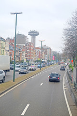 Naklejka premium Brussels, Belgium - February, 9, 2016: street traffic in Brussels, Belgium