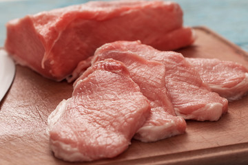fresh raw meat on old wooden table