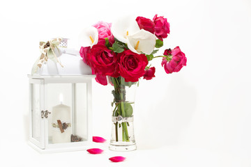 Lantern and flowers (calle and roses)