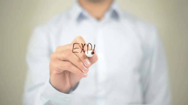 Experts, Man writing on transparent screen