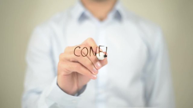 Conflict, Man writing on transparent screen