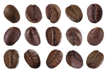 Set coffee beans isolated on white