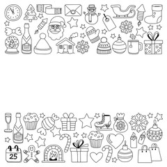 Fototapeta na wymiar Doodle vector icons Merry christmas and happy new year