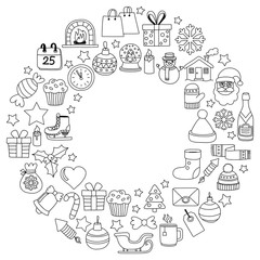 Doodle vector icons Merry christmas and happy new year