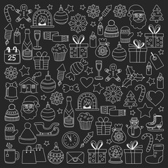 Doodle vector icons Merry christmas and happy new year