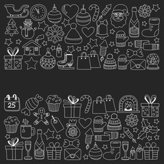 Doodle vector icons Merry christmas and happy new year