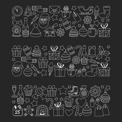 Obraz premium Doodle vector icons Merry christmas and happy new year