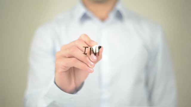 Input , Man writing on transparent screen