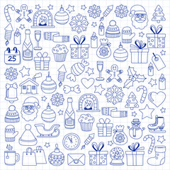Doodle vector icons Merry christmas and happy new year