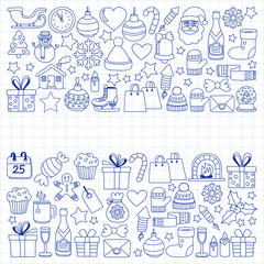 Doodle vector icons Merry christmas and happy new year
