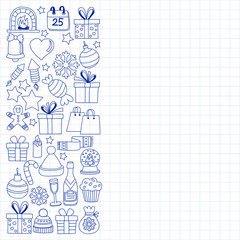 Doodle vector icons Merry christmas and happy new year