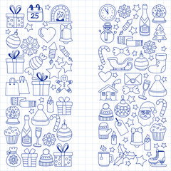 Doodle vector icons Merry christmas and happy new year