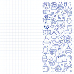 Fototapeta premium Doodle vector icons Merry christmas and happy new year