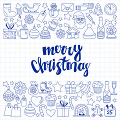 Fototapeta na wymiar Doodle vector icons Merry christmas and happy new year