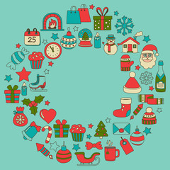Fototapeta premium Doodle vector icons Merry christmas and happy new year