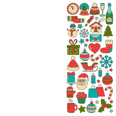 Doodle vector icons Merry christmas and happy new year
