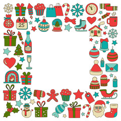 Doodle vector icons Merry christmas and happy new year