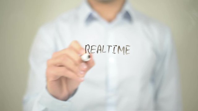 Realtime Processing, Man Writing on Transparent Screen