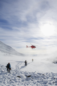 A helicopter leaving people, Kebnekaise, Sweden.