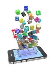 icon app fall in smart phone. 3d rendering.