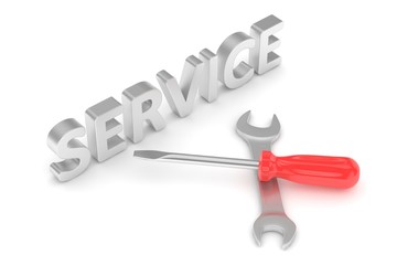 3D Illustration Wrench and screwdriver, service concept