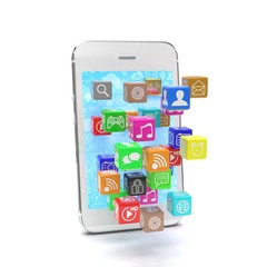 icon app fall in smart phone. 3d rendering.