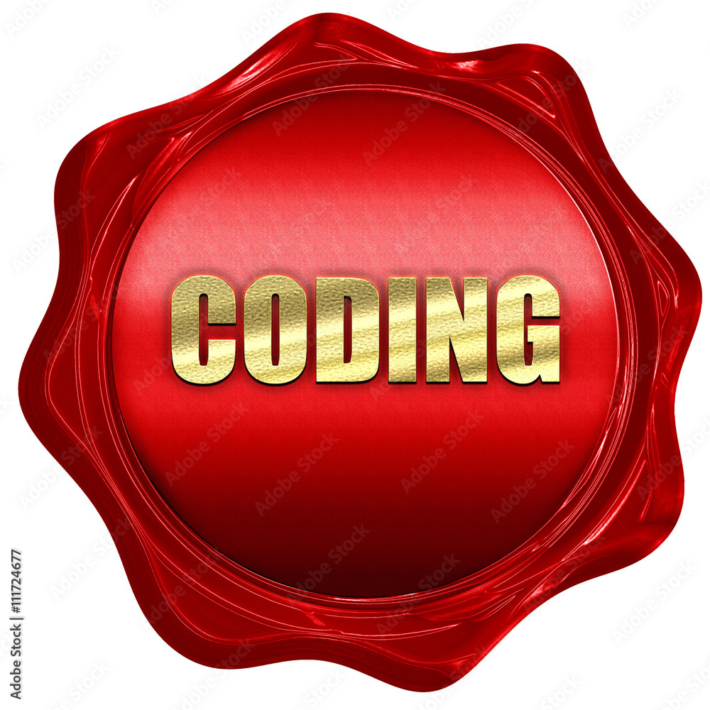 Aufkleber coding, 3d rendering, a red wax seal
