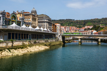 Fototapeta premium View of Nervion river and Abando railway station in Bilbao, Basque Country (Spain)