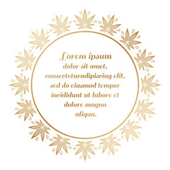 Round golden border of cannabis. Hemp monochrome frame.