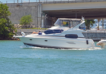 Upscale cabin cruiser on the florida intra-coastal waterway near Miami Beach