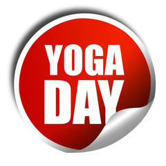 yoga day, 3D rendering, a red shiny sticker