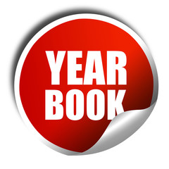 yearbook, 3D rendering, a red shiny sticker