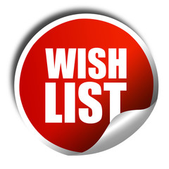 wishlist, 3D rendering, a red shiny sticker