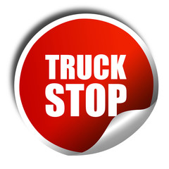truck stop, 3D rendering, a red shiny sticker