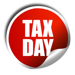tax day, 3D rendering, a red shiny sticker