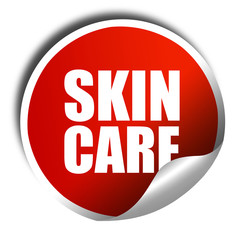 skin care, 3D rendering, a red shiny sticker