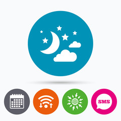 Moon, clouds and stars sign icon. Dreams symbol.