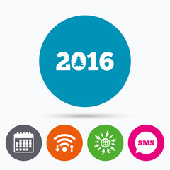 Happy new year 2016 sign icon. Calendar date.