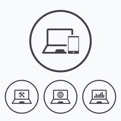Notebook laptop pc icons. Repair fix service.