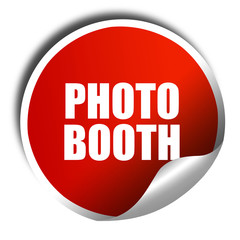 photo booth, 3D rendering, a red shiny sticker